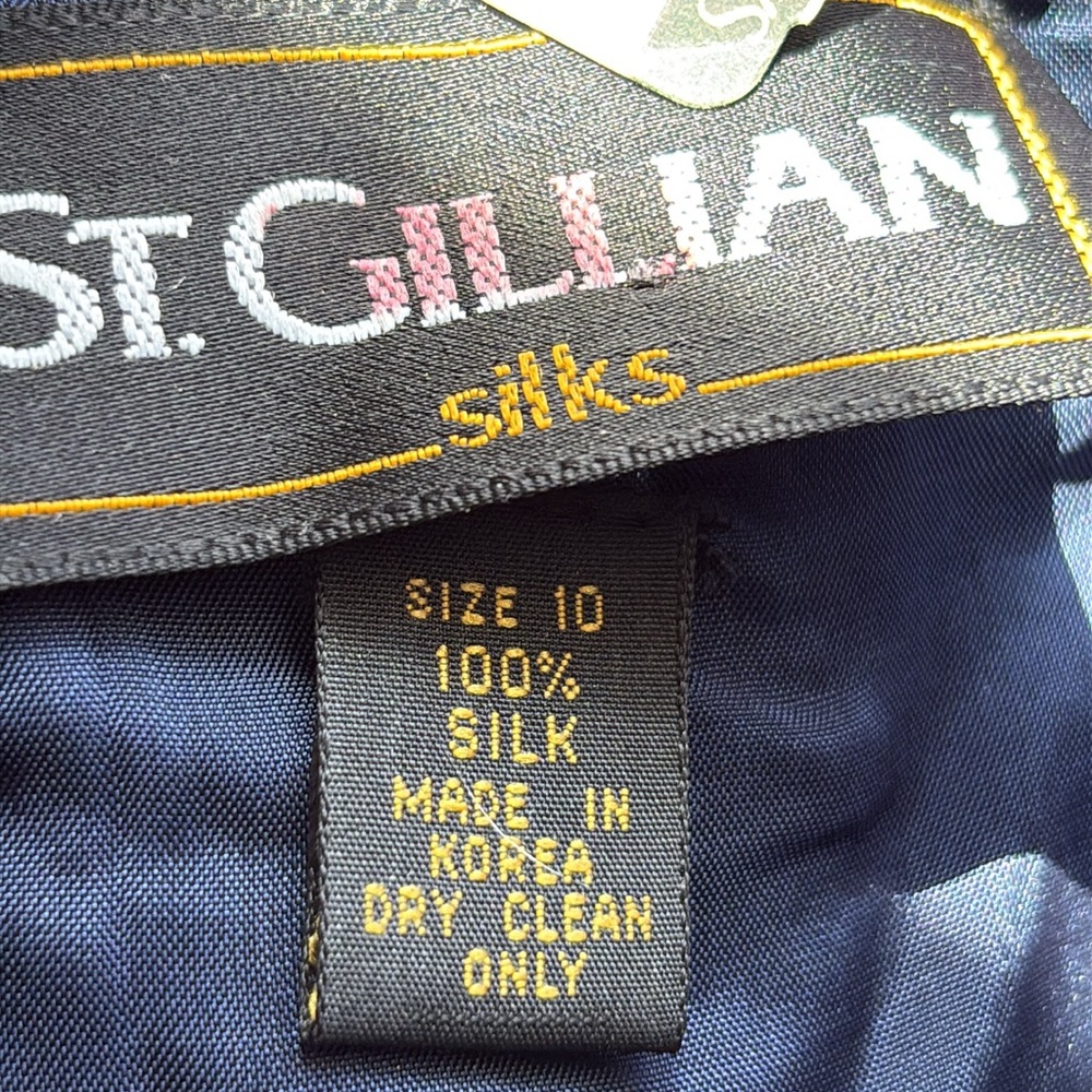 ST. GILLIAN Vintage Silk Spaghetti Strap Navy Cocktail Party Dress size 10 - Picture 9 of 9